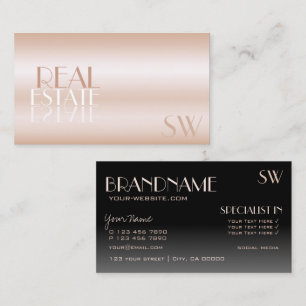 Elegant Rose Gold Black Mirror Font with Monogram Business Card