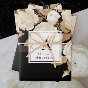 Elegant Rose Gold Black Monogram Wrapping Paper Sheet
