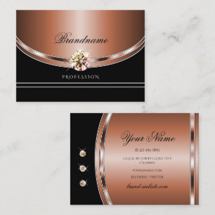 Elegant Rose Gold Black Sparkling Faux Rhinestones Business Card