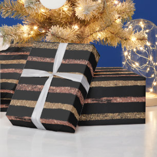 Elegant Rose Gold & Black Striped Wrapping Paper