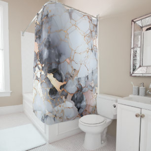 Elegant Rose Gold Black White Marble Shower Curtain
