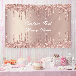 Elegant Rose Gold Blush Drips Text Name Banner
