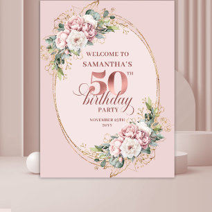Elegant Rose Gold Blush Flowers 50th Birthday  Tapestry