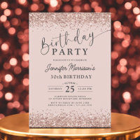 Elegant Rose Gold Blush Glitter 30th Birthday