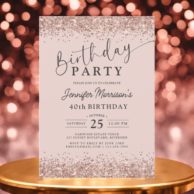 Elegant Rose Gold Blush Glitter 40th Birthday Invitation (Creator Uploaded)