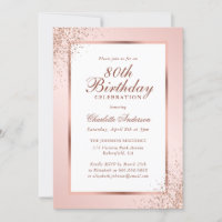 Elegant Rose Gold Blush Pink 80th Birthday