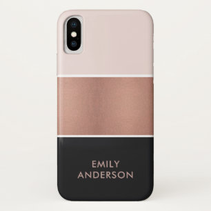 ELEGANT ROSE GOLD BLUSH PINK COPPER BLACK STRIPS Case-Mate iPhone CASE