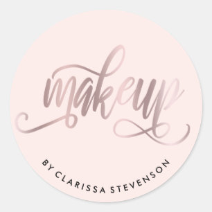 Elegant rose gold & blush pink makeup artist classic round sticker
