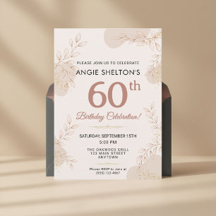 Elegant Rose Gold Botanical 60th Birthday Invitation
