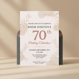 Elegant Rose Gold Botanical 70th Birthday Invitation