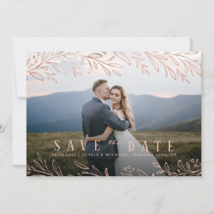 Elegant rose gold botanical photo save the date invitation
