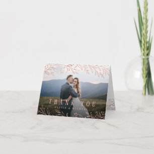 Elegant rose gold botanical photo thank you card