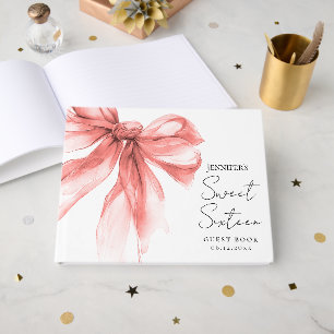 Elegant Rose Gold Bow Coquette Script Sweet 16  Guest Book