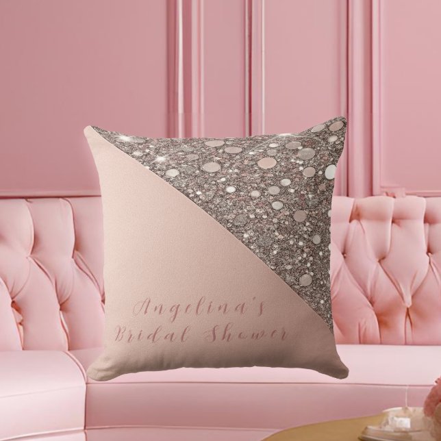 Elegant Rose Gold Bridal Shower  Cushion (Glam rose gold throw pillow adds a luxe touch to bridal lounges and suite decor.)