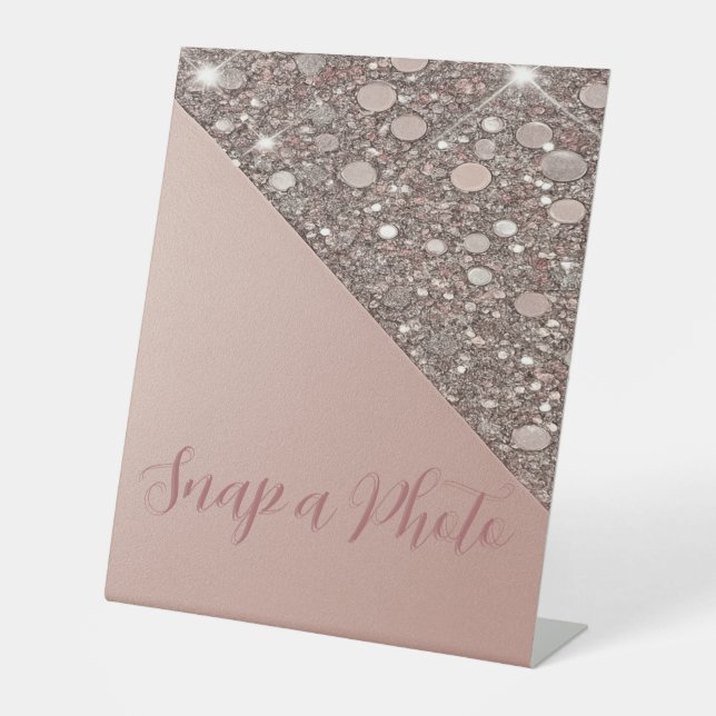 Elegant Rose Gold Bridal Shower Snap a Photo  Pedestal Sign (Front)