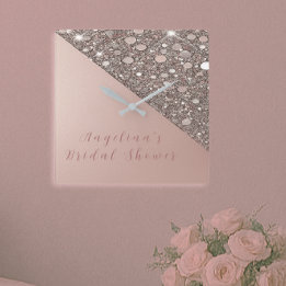 Elegant Rose Gold Bridal Shower  Square Wall Clock