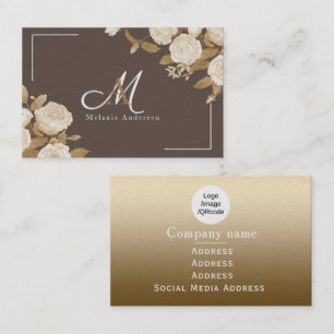 Elegant Rose Gold Brown Monogram Business Card