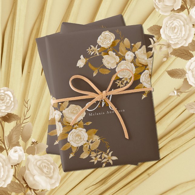 Elegant Rose Gold Brown Monogram Wrapping Paper Sheet (Romantics and Chic Monogram design wrapping paper for your special one.)