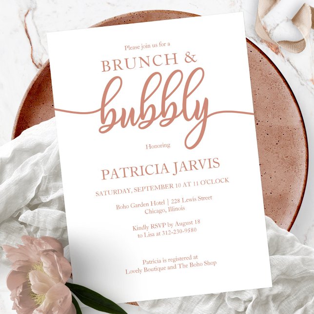 Elegant Rose Gold Brunch And Bubbly Bridal Shower Invitation (Creator Uploaded)