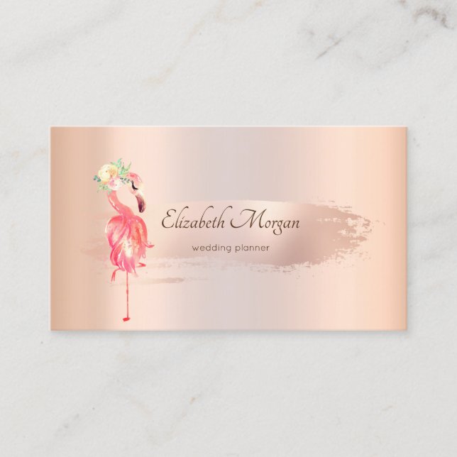 Elegant Rose Gold Brush Stroke,Flamingos Business  Business Card (Front)