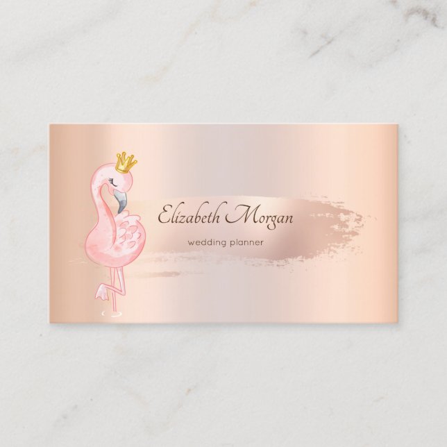 Elegant Rose Gold Brush Stroke,Flamingos Business Card (Front)
