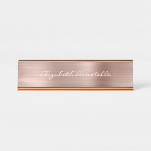 Elegant Rose Gold Brushed Metal Handwriting Desk Name Plate