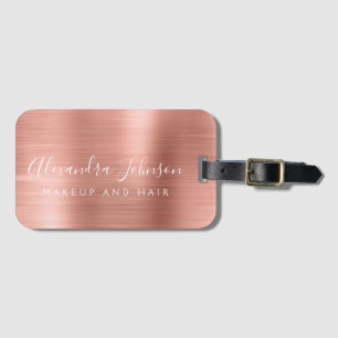 Elegant Rose Gold Brushed Metal Monogram Name Luggage Tag