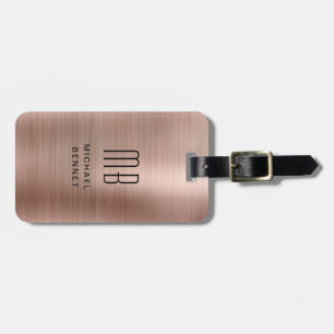 Elegant Rose Gold Brushed Metal Monogrammed Luggage Tag