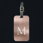 Elegant Rose Gold Brushed Metal Script Monogram Luggage Tag<br><div class="desc">Pink Rose Gold Brushed Metal Script Monogram Cute Bag Tag</div>