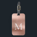Elegant Rose Gold Brushed Metal Script Monogram Luggage Tag<br><div class="desc">Pink Rose Gold Brushed Metal Script Monogram Cute Bag Tag</div>