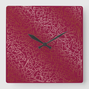 Elegant rose gold & burgundy geometric pattern square wall clock
