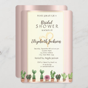 Elegant Rose Gold Cactus Bridal Shower Invitation