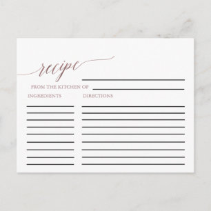 Elegant Rose Gold Calligraphy Bridal Recipe Cards