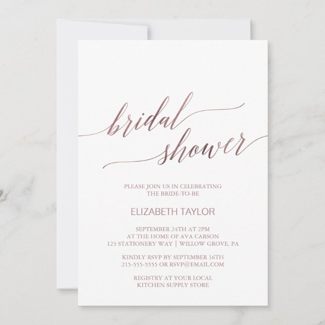 Elegant Rose Gold Calligraphy Bridal Shower Invitation (Front)
