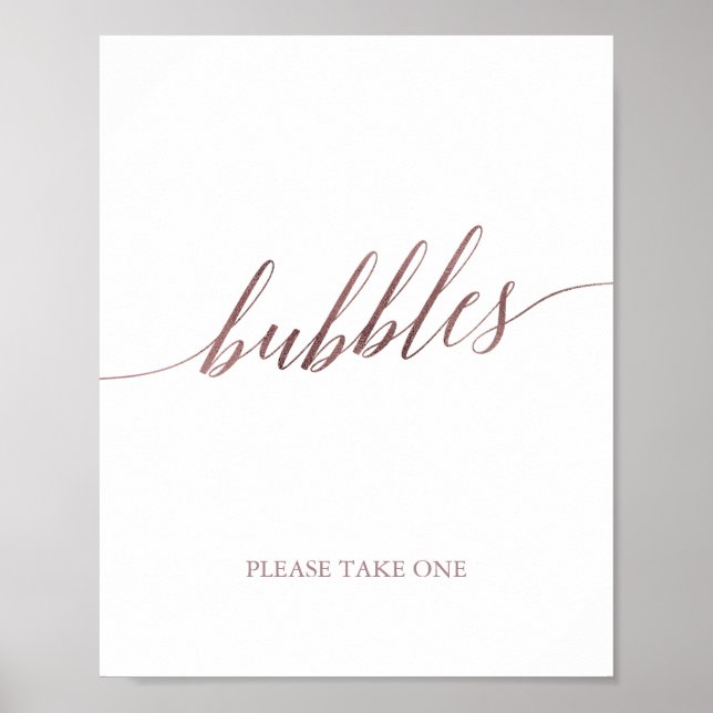 Elegant Rose Gold Calligraphy Bubbles Sign (Front)
