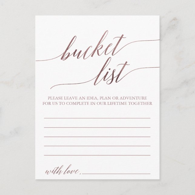 Elegant Rose Gold Calligraphy Bucket List Cards (Front)