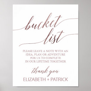 Elegant Rose Gold Calligraphy Bucket List Sign