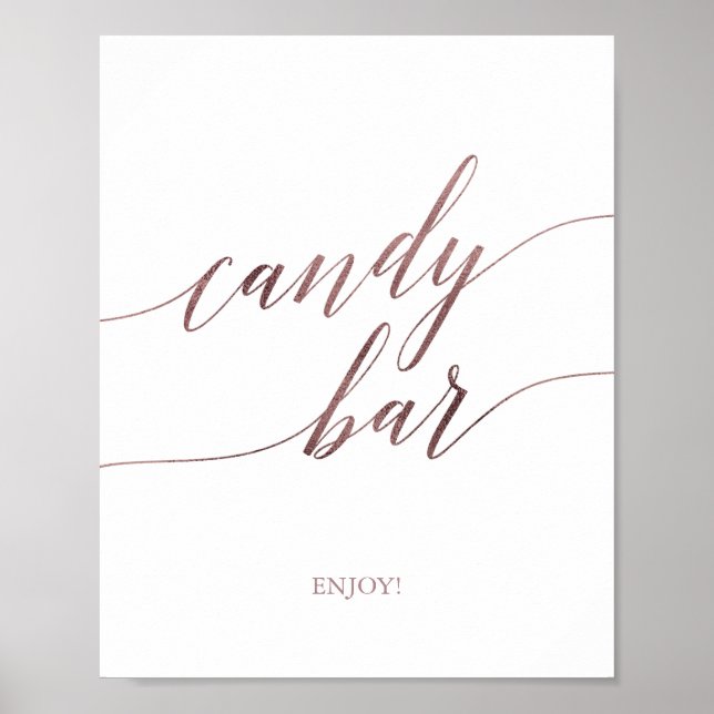 Elegant Rose Gold Calligraphy Candy Bar Sign (Front)