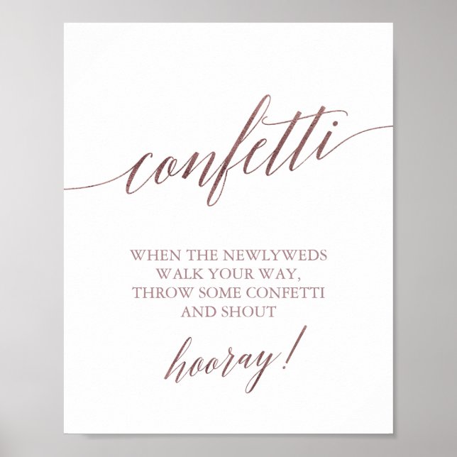 Elegant Rose Gold Calligraphy Confetti Toss Sign (Front)