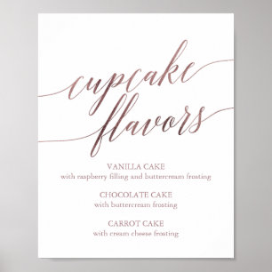 Elegant Rose Gold Calligraphy Cupcake Flavours Sig Poster