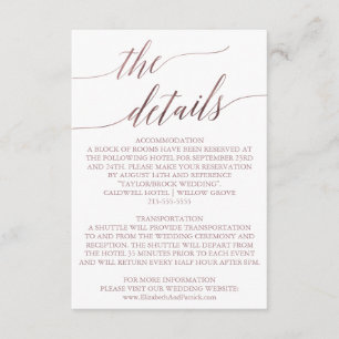Elegant Rose Gold Calligraphy Details Insert Card