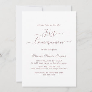 Elegant Rose Gold Calligraphy First Communion  Invitation