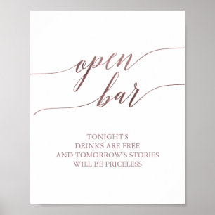 Elegant Rose Gold Calligraphy Open Bar Sign