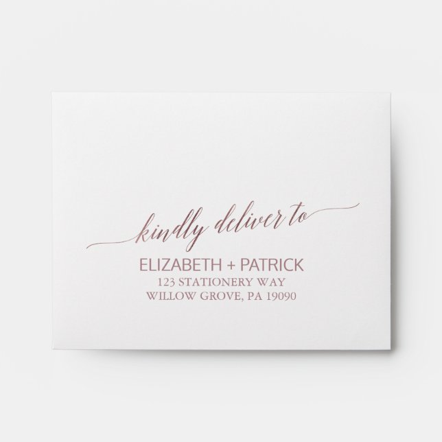 Elegant Rose Gold Calligraphy Printed Address RSVP Envelope (Front)