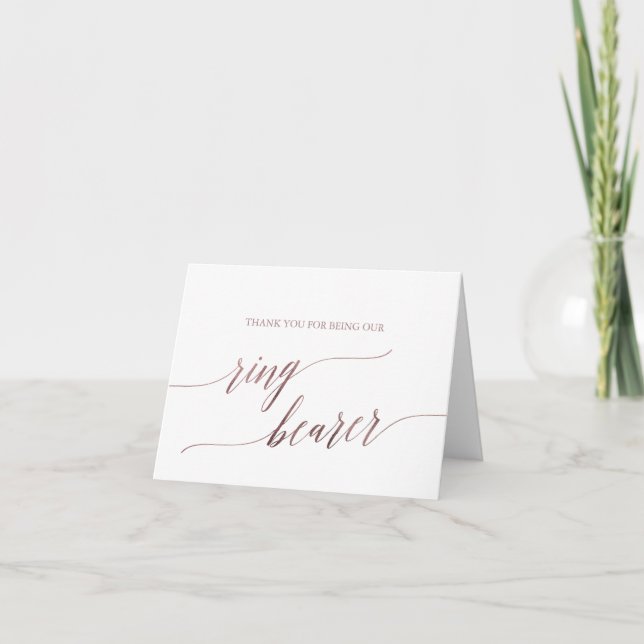Elegant Rose Gold Calligraphy Ring Bearer Thank You Card (Front)