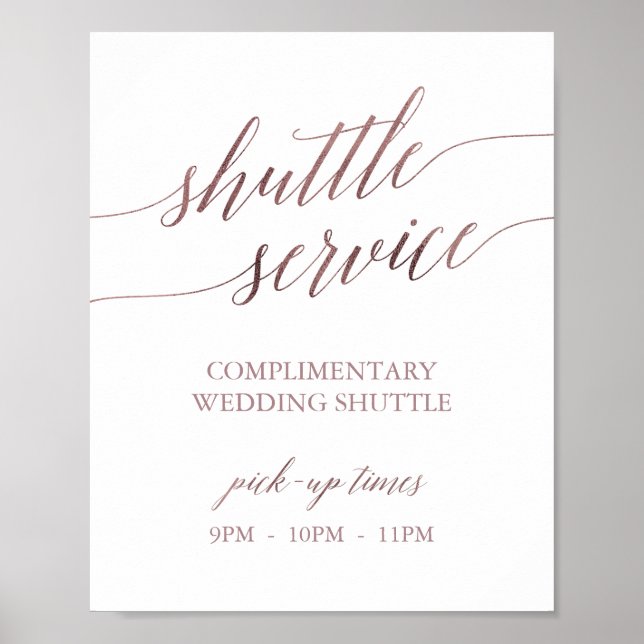 Elegant Rose Gold Calligraphy Shuttle Service Sign (Front)