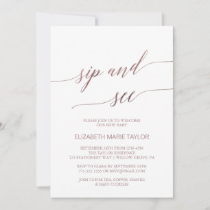 Elegant Rose Gold Calligraphy Sip and See Invitation