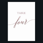 Elegant Rose Gold Calligraphy Table Four Table Number<br><div class="desc">This elegant rose gold calligraphy table four table number is perfect for a simple wedding. The neutral design features a minimalist card decorated with romantic and whimsical faux rose gold foil typography. The card prints on the front and back (double-sided). Other table numbers in the collection are sold separately. Please...</div>