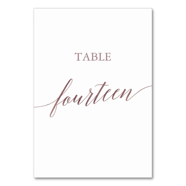Elegant Rose Gold Calligraphy Table Fourteen Table Number (Front)