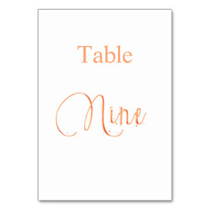 Elegant rose gold calligraphy table nine 9 number